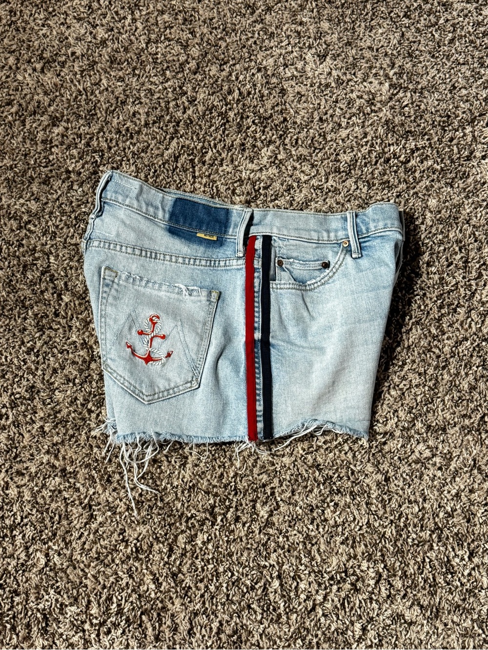 MOTHER Easy Does It Track Stripe Denim Cutoff Shorts Thanks, Again Racer 27